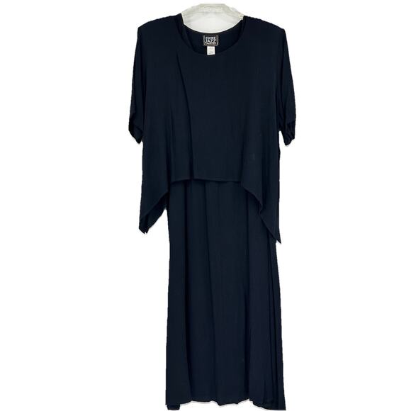 NEW Vintage More Jazz Black Maxi Dress Layered Witchy Crinkle Lagenlook Size 20 - Picture 1 of 11